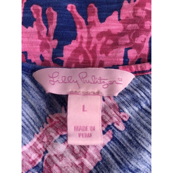 Lilly Pulitzer Blue and Pink Giraffe Print Lightweight V-Neck Tank Top Size L - Picture 9 of 10
